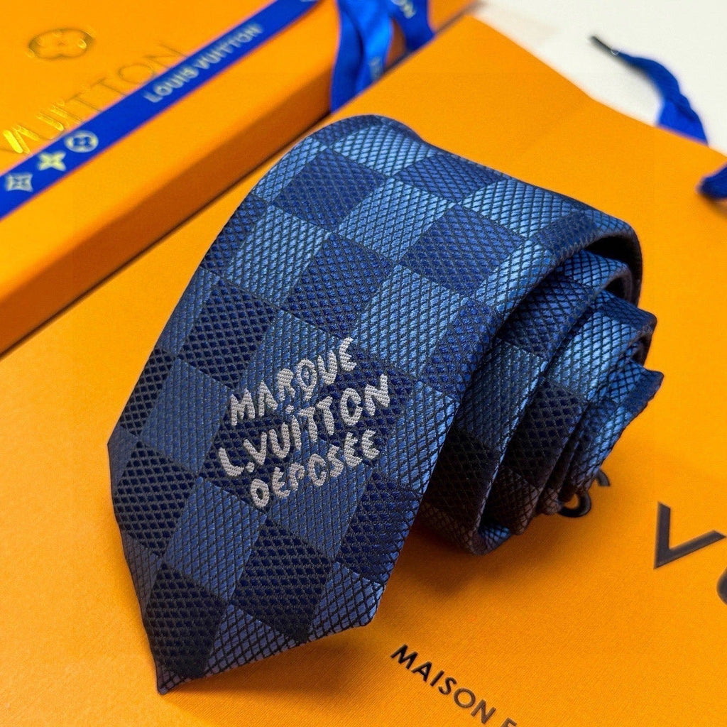 Louis Vuitton Style Men's Damier Check Silk Tie