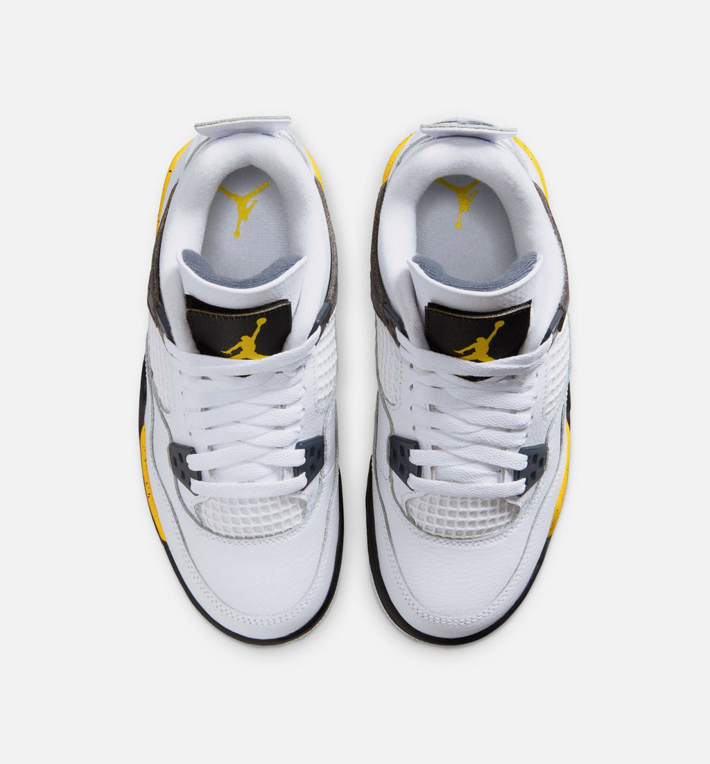 Air Jordan 4 Retro Rare Air Tour Yellow Big Kids' Sneakers - White / Dark Blue-Grey / Black / Tour Yellow