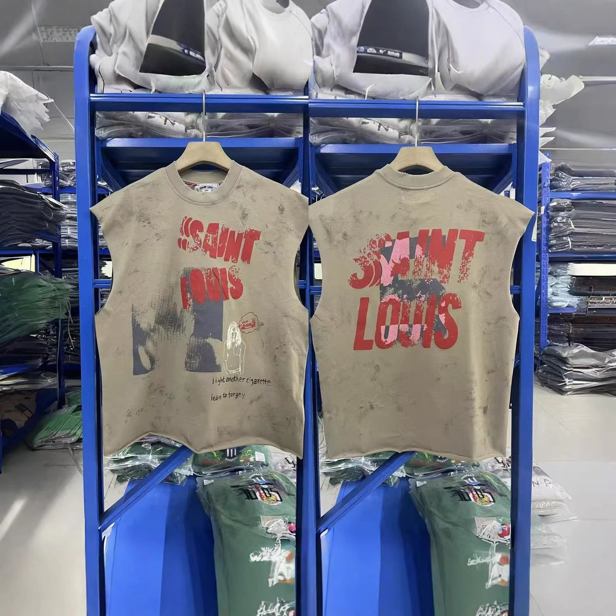 SSSAINT LOUIS Cartoon Graphic Washed Distressed Tank Top Unisex
